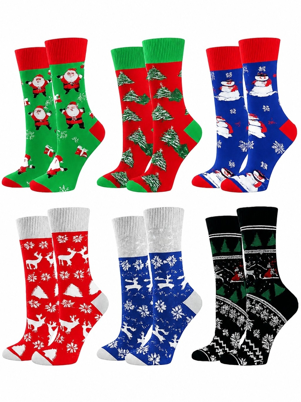 6 Pack Men Christmas Winter Crew Socks US Size 7-13 - NIP